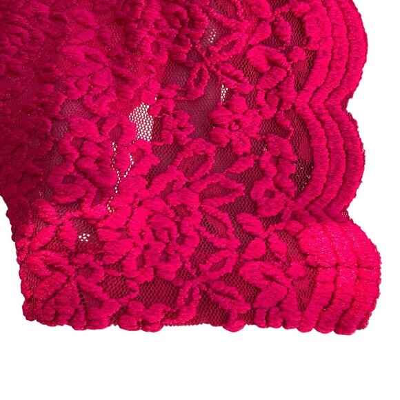 Susan Graver Style Red Lace Semi Sheer Scalloped Edge Open Front Cardigan M - Picture 6 of 9